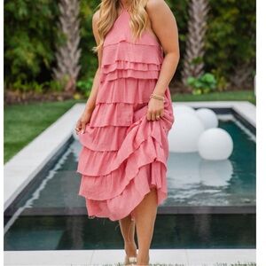 Pink Lily Layered Halter Midi Dress
